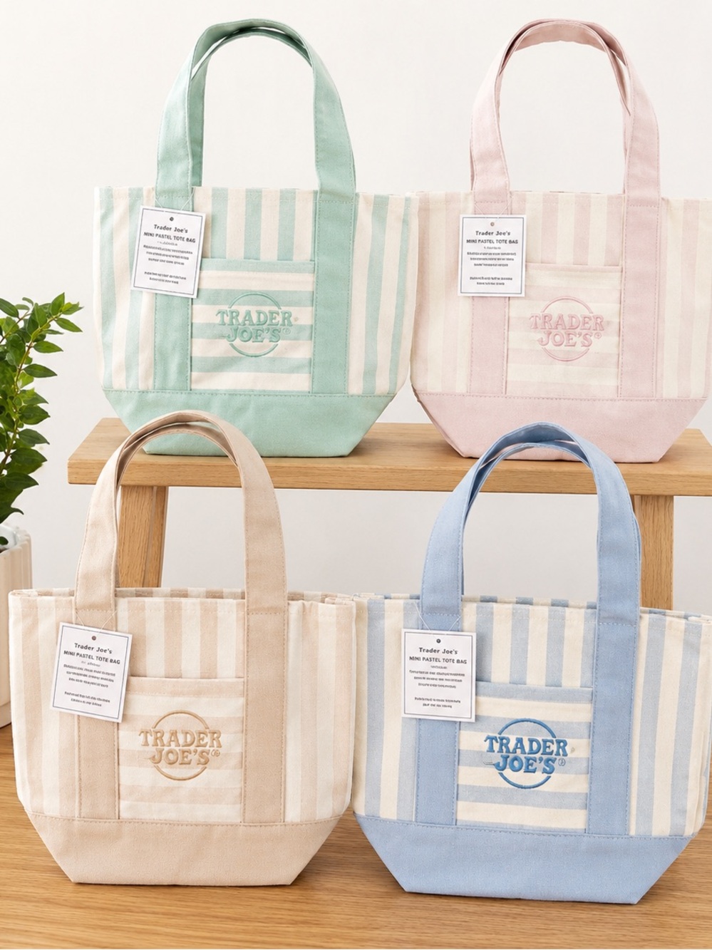 Pastel Stripe Canvas Tote - Blue